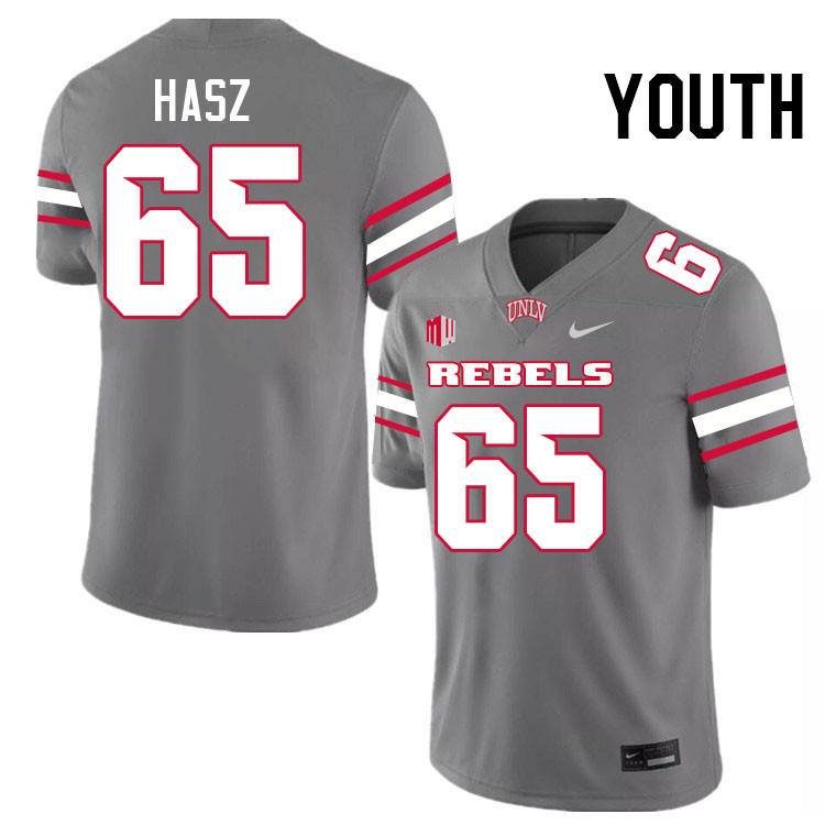 Youth #65 Jack Hasz UNLV Rebels College Football Jerseys Stitched-Grey